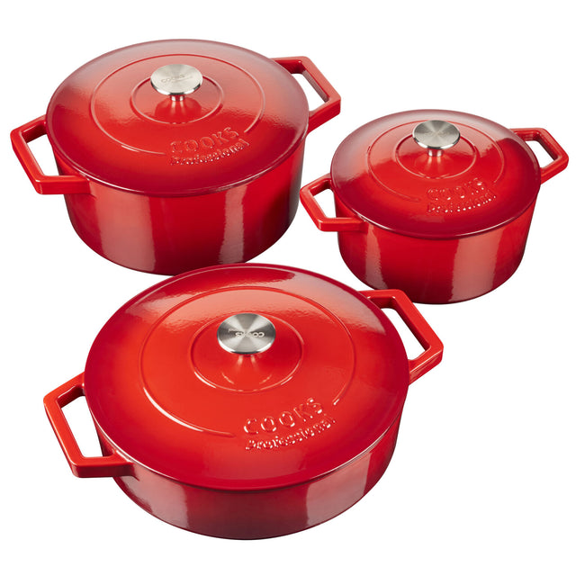 Cooks Professional Set of 5 Cast Iron | Red