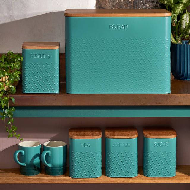 Cooks Professional 5 Piece Square Kitchen Storage Set with Bamboo Lids | Teal