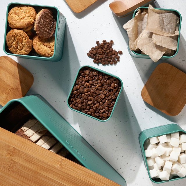 Cooks Professional 5 Piece Square Kitchen Storage Set with Bamboo Lids | Teal