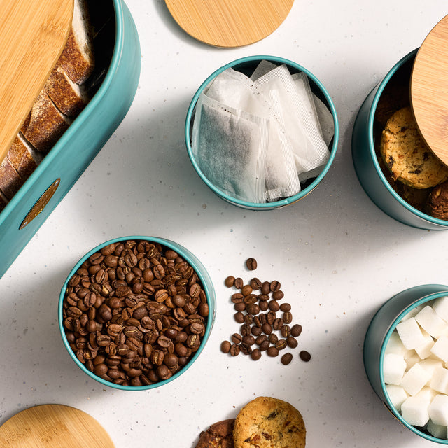 Cooks Professional 5 Piece Kitchen Storage Set with Bamboo Lids | Teal / Gold