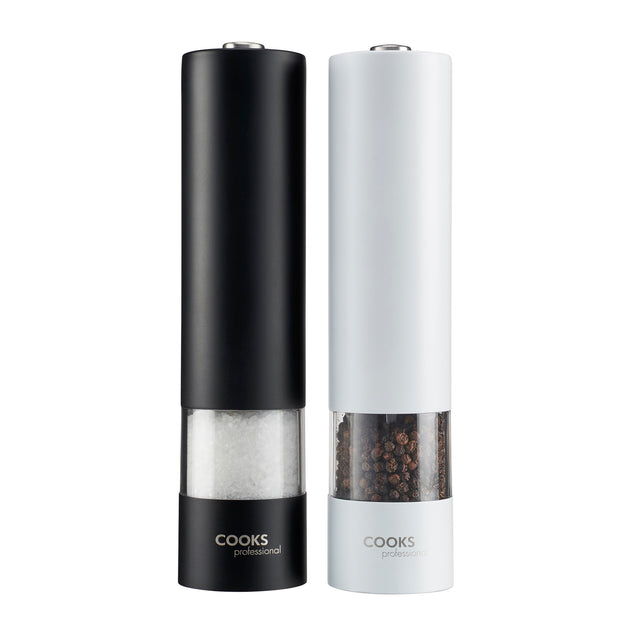 Cooks Professional Electric Salt and Pepper Mill Set | Black / White