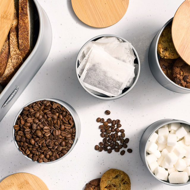 Cooks Professional 5 Piece Kitchen Storage Set with Bamboo Lids | Grey / Gold