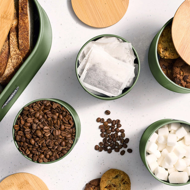 Cooks Professional 5 Piece Kitchen Storage Set with Bamboo Lids | Green / Silver