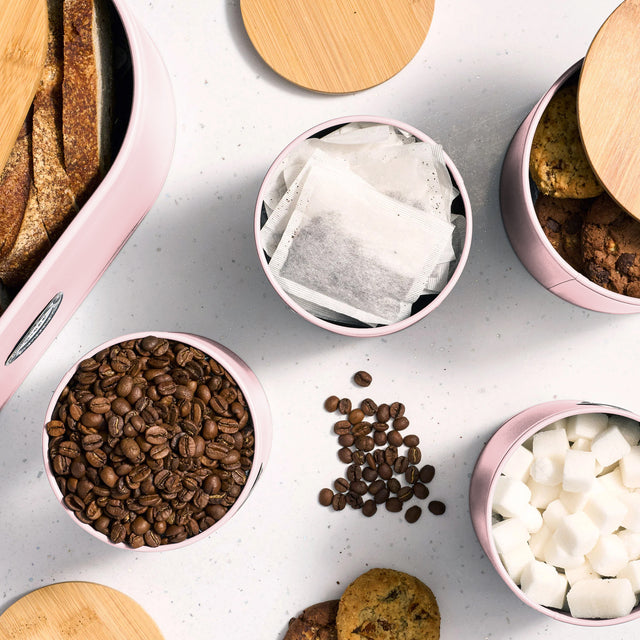 Cooks Professional 5 Piece Kitchen Storage Set with Bamboo Lids | Pink / Silver