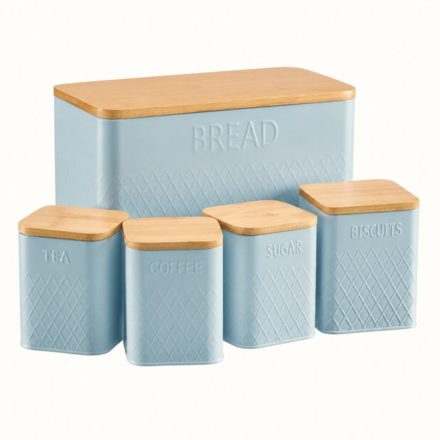 Cooks Professional 5 Piece Embossed Kitchen Storage Set with Bamboo Lids | Blue