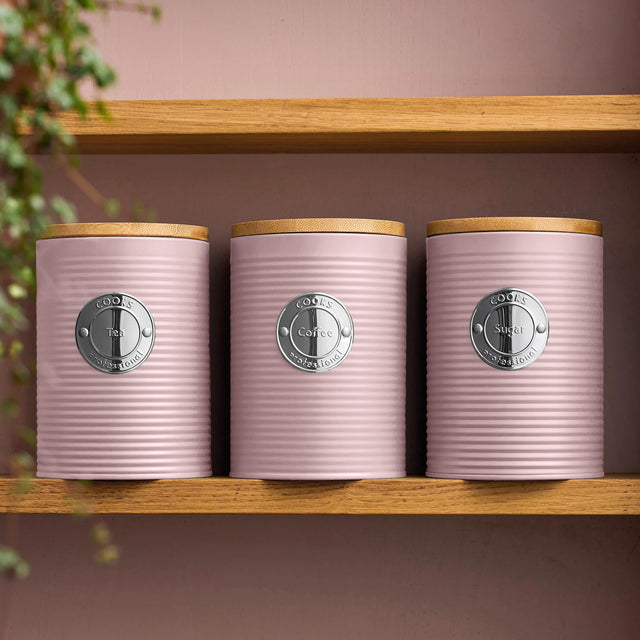Cooks Professional 3 Piece Kitchen Storage Set with Bamboo Lids | Pink / Silver