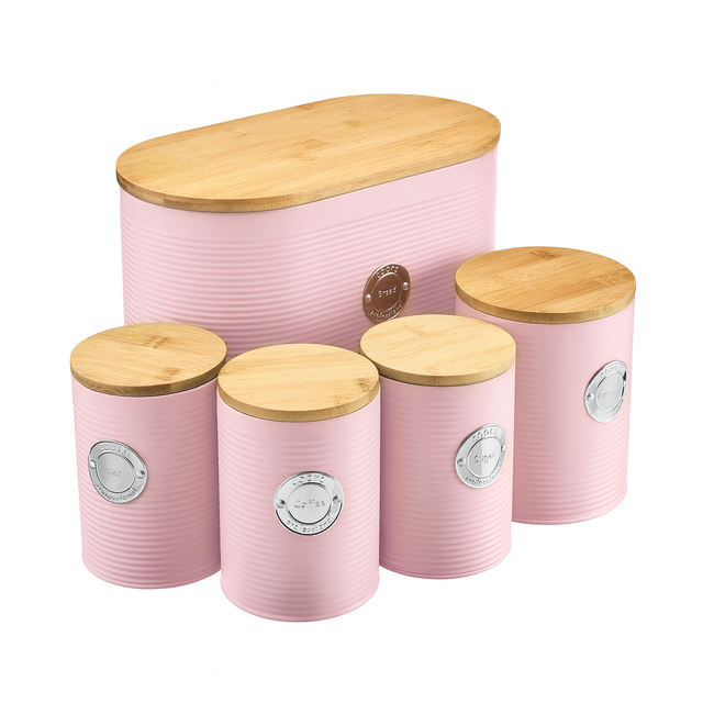 Cooks Professional 5 Piece Kitchen Storage Set with Bamboo Lids | Pink / Silver