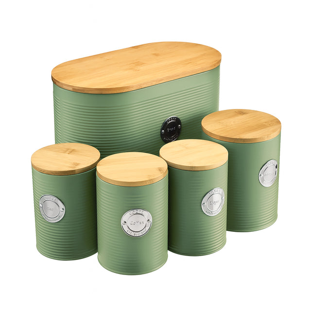 Cooks Professional 5 Piece Kitchen Storage Set with Bamboo Lids | Green / Silver