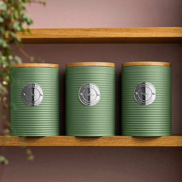 Cooks Professional 3 Piece Kitchen Storage Set with Bamboo Lids | Green / Silver