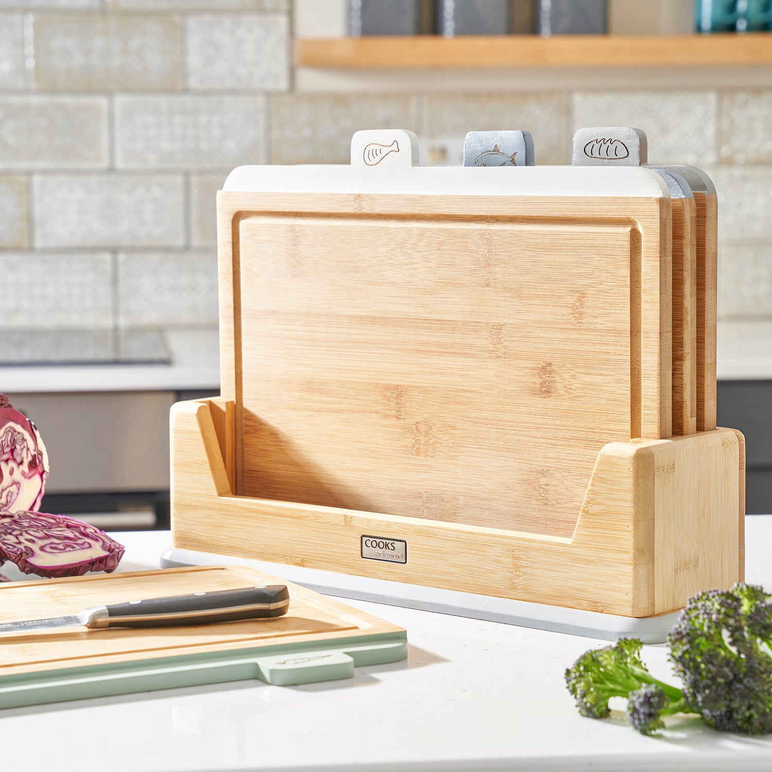 Cooks Professional 4 Piece Bamboo Index Chopping Board Set | Multi-Coloured