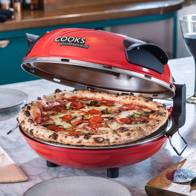 Cooks Professional Electric Pizza Oven Set | Red