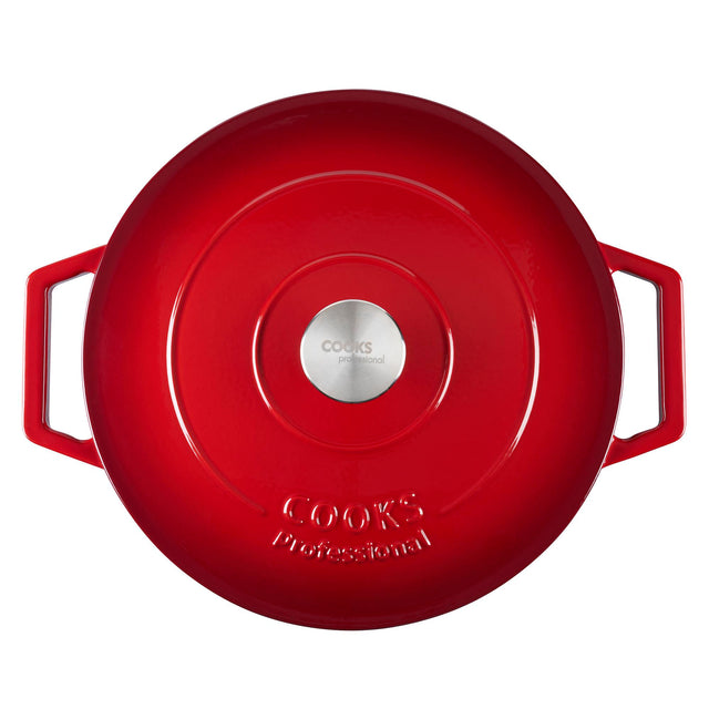 Cooks Professional 28cm Shallow Cast Iron Casserole | Graduated Red