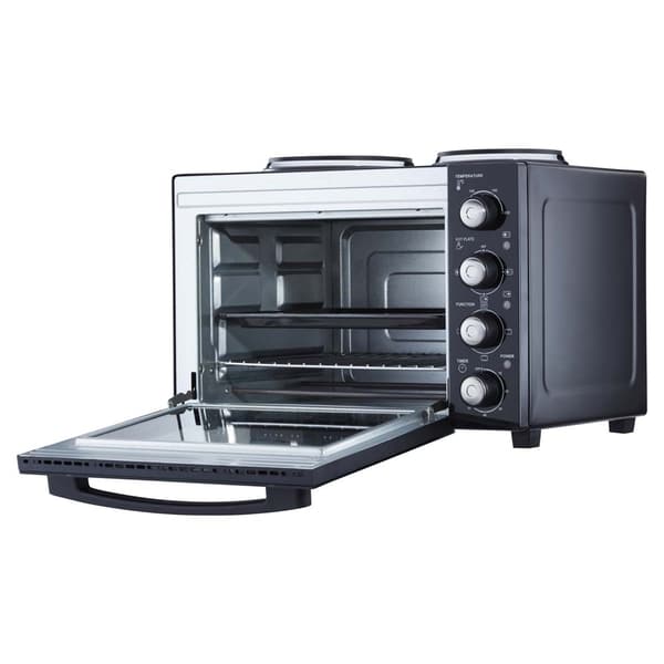 Cooks Professional 34L Mini Oven with 2 Hobs | Black / Silver