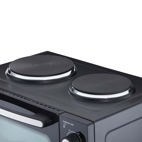 Cooks Professional 34L Mini Oven with 2 Hobs | Black / Silver
