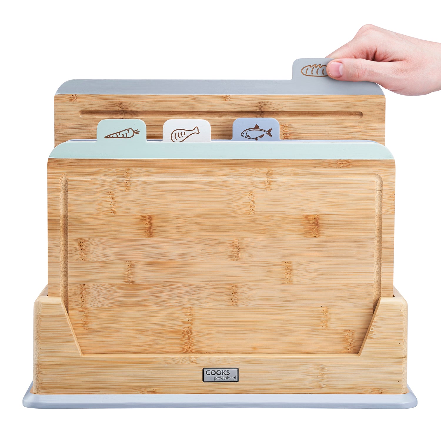 Cooks Professional 4 Piece Bamboo Index Chopping Board Set | Multi-Coloured