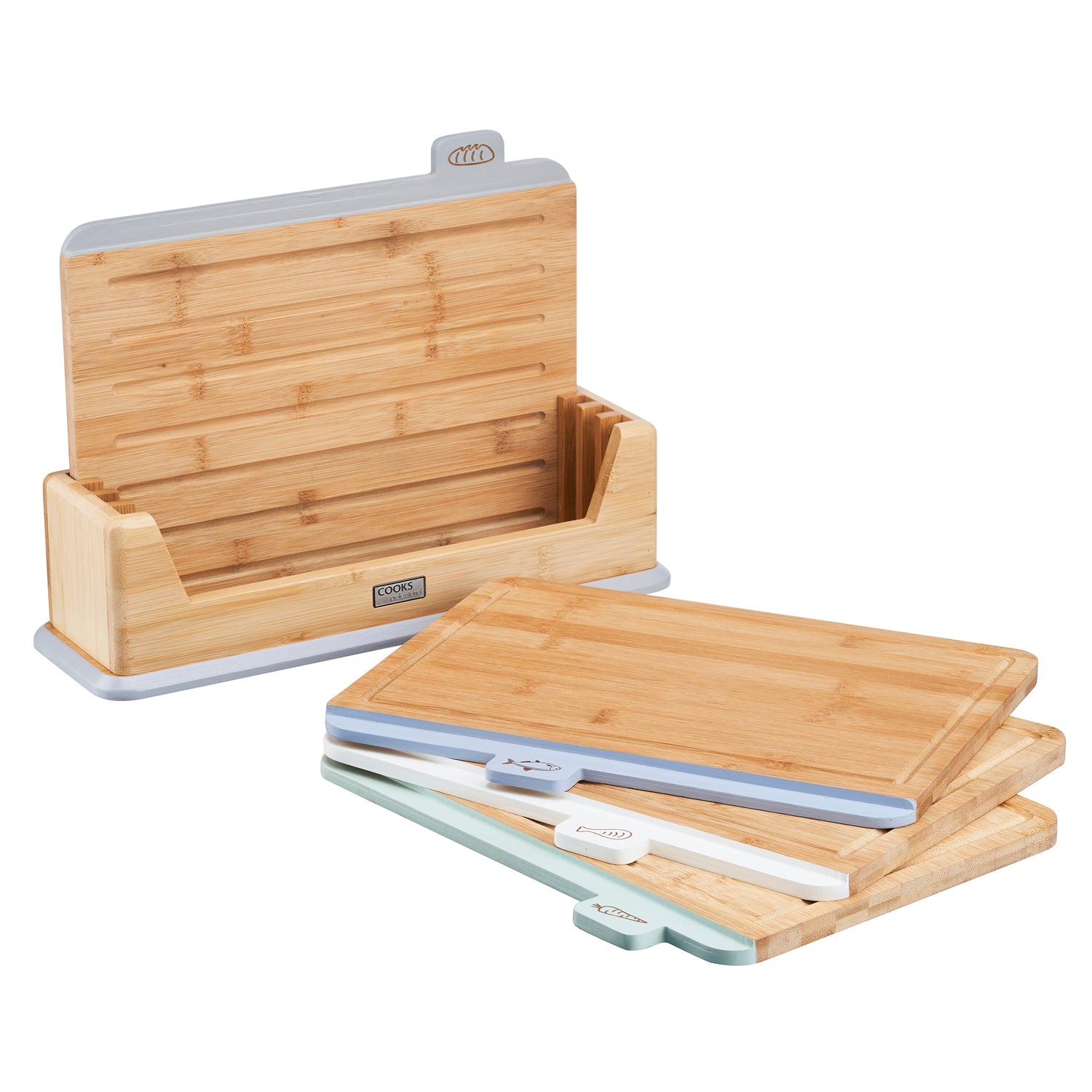 Cooks Professional 4 Piece Bamboo Index Chopping Board Set | Multi-Coloured