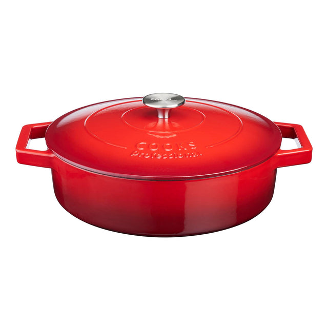 Cooks Professional 28cm Shallow Cast Iron Casserole | Graduated Red