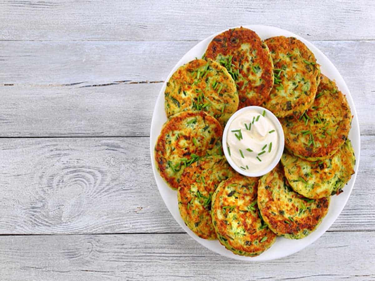 Courgette Fritters with Mango Yoghurt Dip