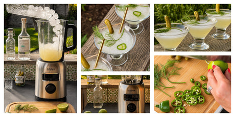 Spicy Pickle Frozen Margaritas with a Dill, Pickle and Chilli Garnish