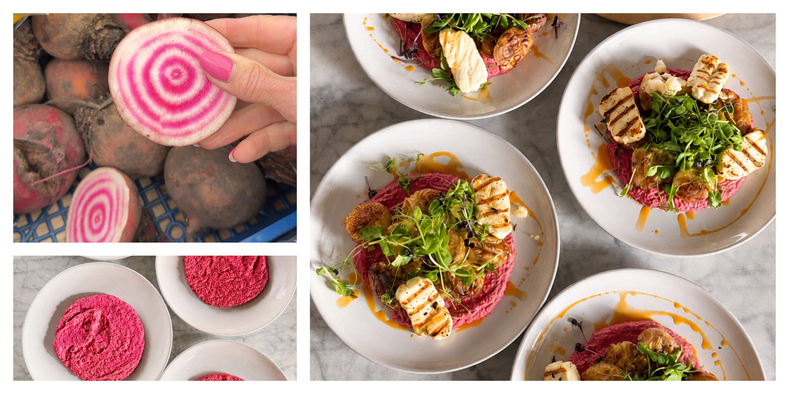 Smashed Potatoes with Beetroot & Cannellini Bean Dip