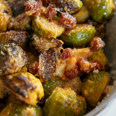 Air Fryer Cheesy Chorizo Brussels Sprouts 🧀