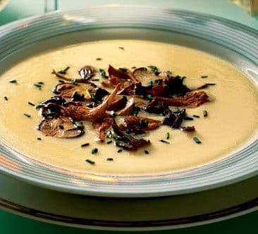 Cream of cauliflower soup with sautéed wild mushrooms
