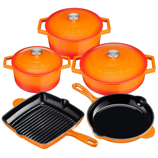 Cooks Professional Set of 5 Cast Iron | Orange