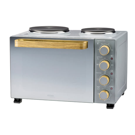 Cooks Professional Mini Oven | 28 Litre with 2 Hobs | Powerful 3200W | Grey Nordic