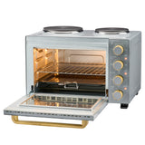 Cooks Professional Mini Oven | 28 Litre with 2 Hobs | Powerful 3200W | Grey Nordic