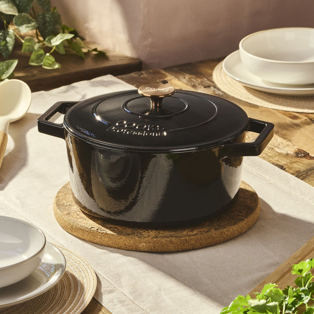 Cooks Professional Set of 3 Cast Iron Casserole | 20cm, 26cm and 28cm | Black