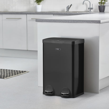 Cooks Professional Dual Recycle Kitchen Pedal Bin 60L | Dual Pedal | 2 x 30L Removable Compartments | Black