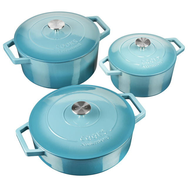 Cooks Professional Set of 5 Cast Iron | Teal
