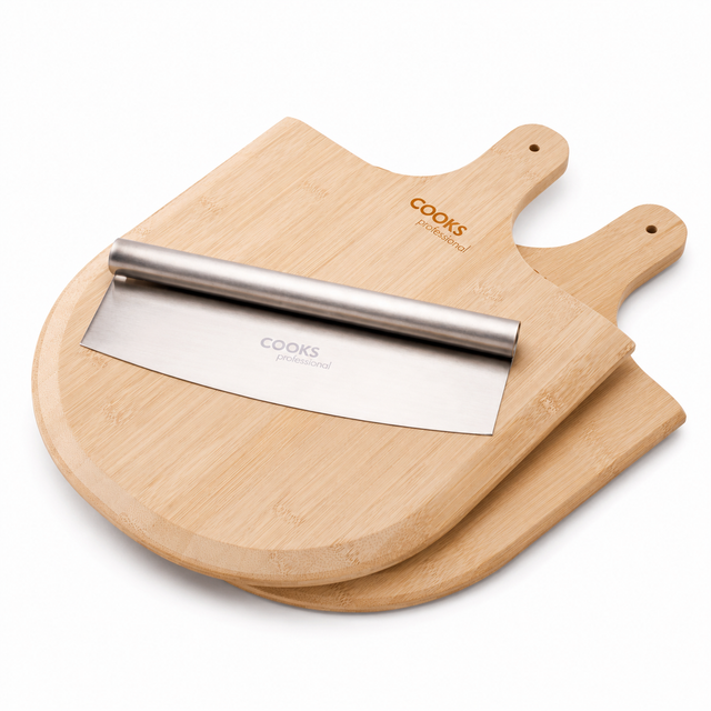Cooks Professional Pizza Cutter and Double Pizza Board Set