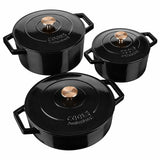 Cooks Professional Set of 3 Cast Iron Casserole | 20cm, 26cm and 28cm | Black