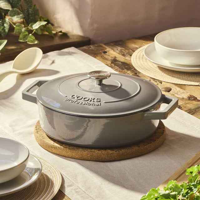 Cooks Professional 28cm Shallow Cast Iron Casserole | Grey