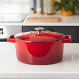 Cooks Professional Cast Iron Casserole 26cm | 5.8L Capacity | Enamelled Inside and Out | Graduated Red