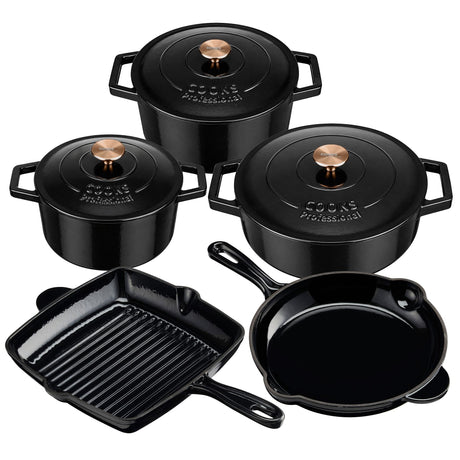 Cooks Professional Set of 5 Cast Iron | Black