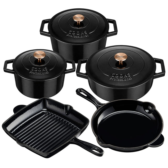 Cooks Professional Set of 5 Cast Iron | Black