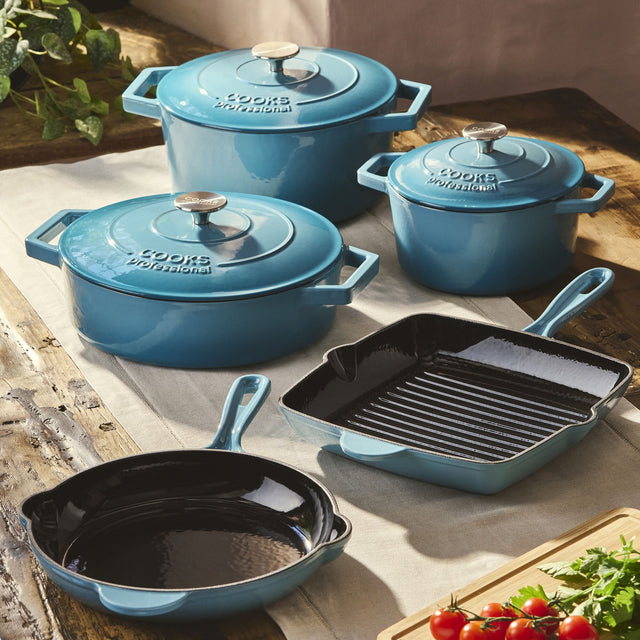 Cooks Professional Set of 5 Cast Iron | Teal