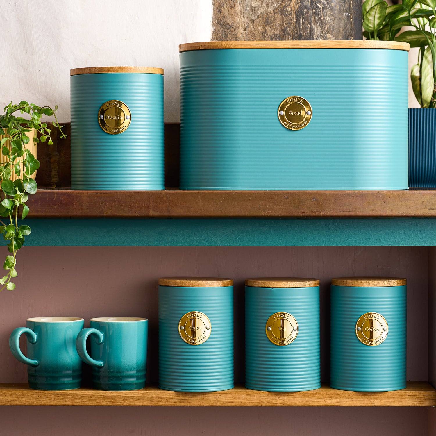 Cooks Professional 5 Piece Kitchen Storage Set with Bamboo Lids | Teal ...