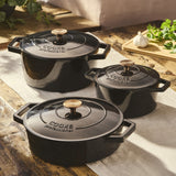 Cooks Professional Set of 3 Cast Iron Casserole | 20cm, 26cm and 28cm | Black