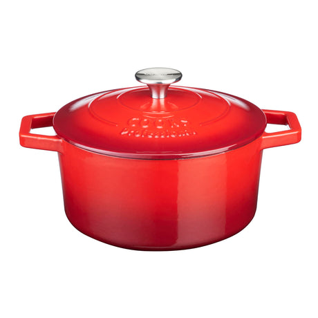 Cooks Professional Cast Iron Casserole 20cm | 2.8L Capacity | Enamelled Inside and Out | Graduated Red