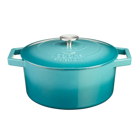 Cooks Professional Cast Iron Casserole 26cm | 5.8L Capacity | Enamelled Inside and Out | Graduated Teal