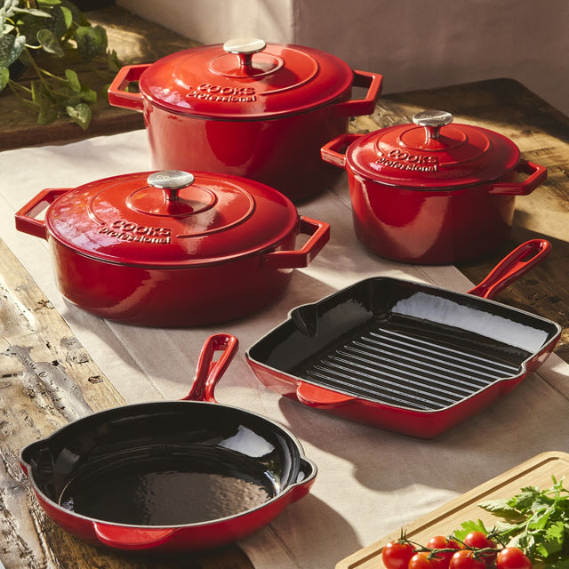 Cooks Professional Set of 5 Cast Iron | Red