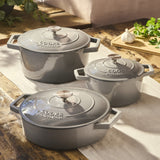 Cooks Professional Set of 3 Cast Iron Casserole | 20cm, 26cm and 28cm | Grey
