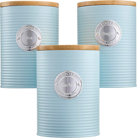 Cooks Professional 3 Piece Kitchen Storage Set with Bamboo Lids | Blue / Silver