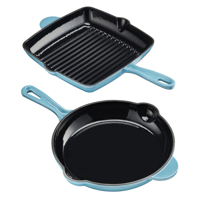 Cook Professional Cast Iron Frying Pan & Skillet 2 Piece Set | Teal