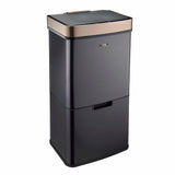 Cooks Professional Recycling Sensor Bin | 75L | 3 Compartments plus Food Caddy | Stainless Steel | Black and Copper