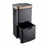 Cooks Professional Recycling Sensor Bin | 75L | 3 Compartments plus Food Caddy | Stainless Steel | Black and Copper
