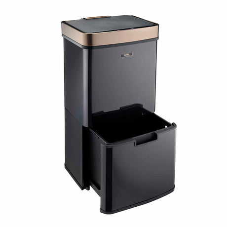 Cooks Professional Recycling Sensor Bin | 75L | 3 Compartments plus Food Caddy | Stainless Steel | Black and Copper